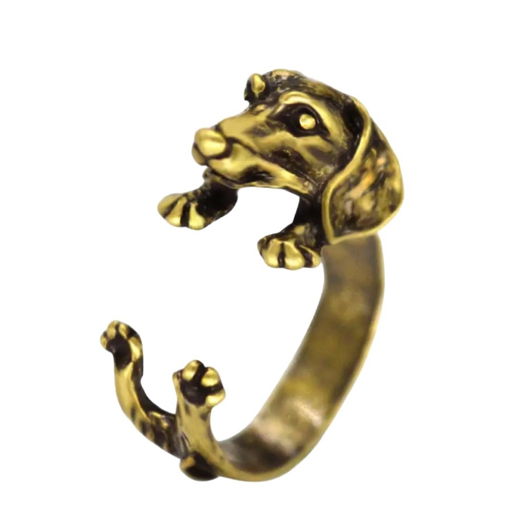 Antique Gold Dachshund Wrap Style Unisex Ring